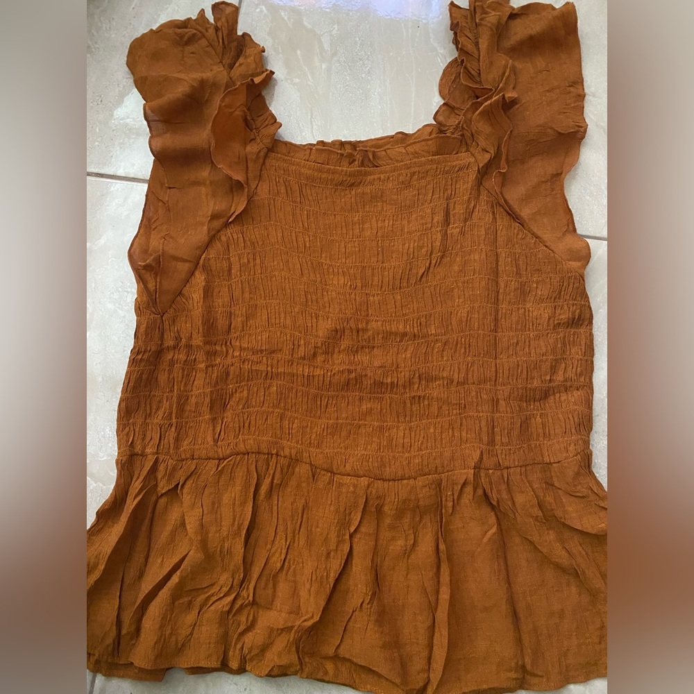 Nanette Lepore Burnt Orange Ruffle Top
